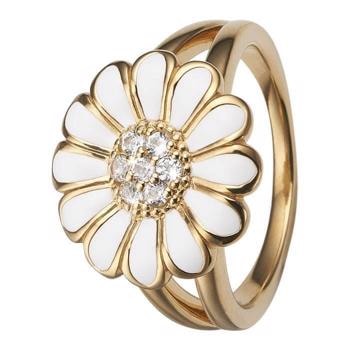Model 4.6.B, Smuk marguerite med 7 hvide topaz og hvid emalje hos Guldsmykket.dk
